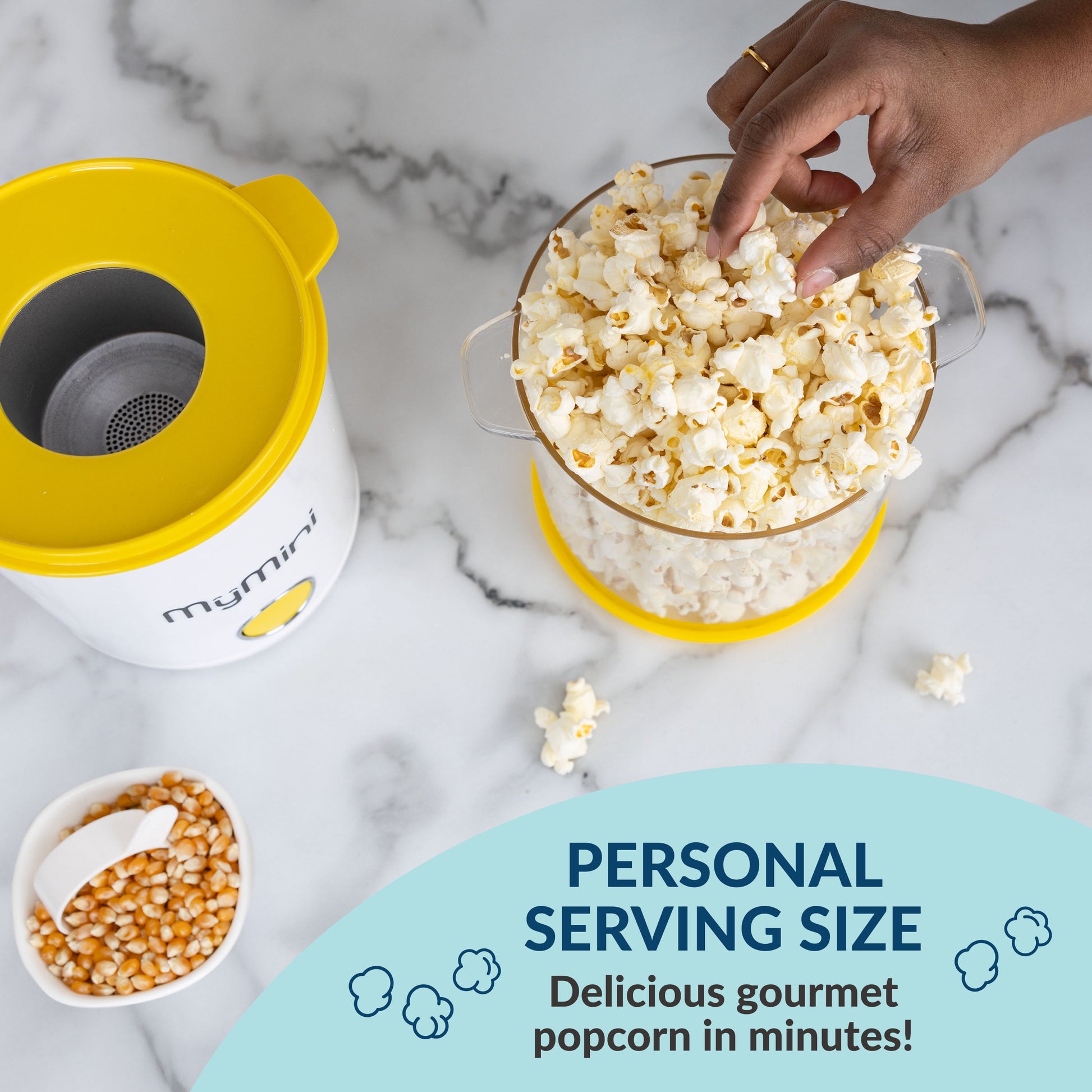 8-Cup Hot Air Electric Popcorn Popper and Bowl, 800 Watts, White & Yellow