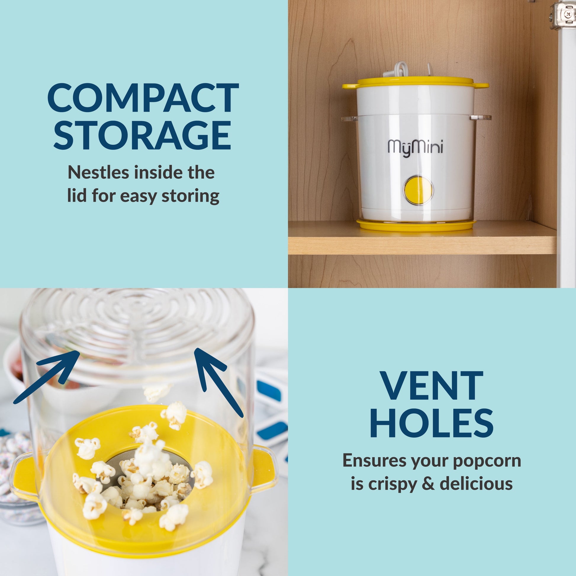 8-Cup Hot Air Electric Popcorn Popper and Bowl, 800 Watts, White & Yellow