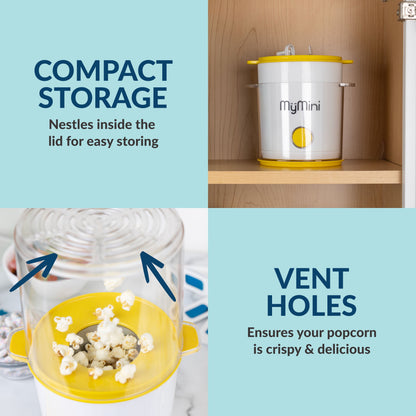 8-Cup Hot Air Electric Popcorn Popper and Bowl, 800 Watts, White & Yellow