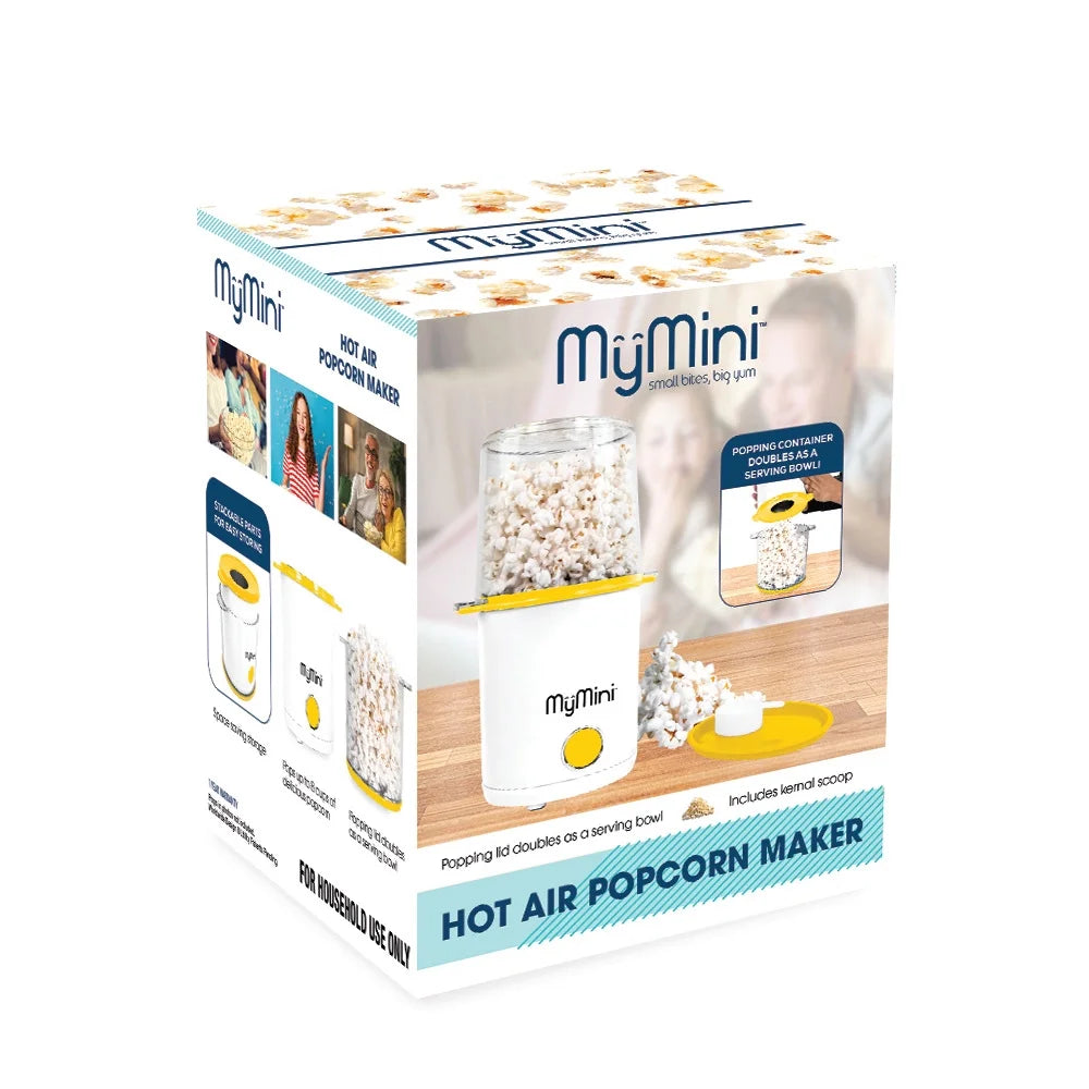 8-Cup Hot Air Electric Popcorn Popper and Bowl, 800 Watts, White & Yellow