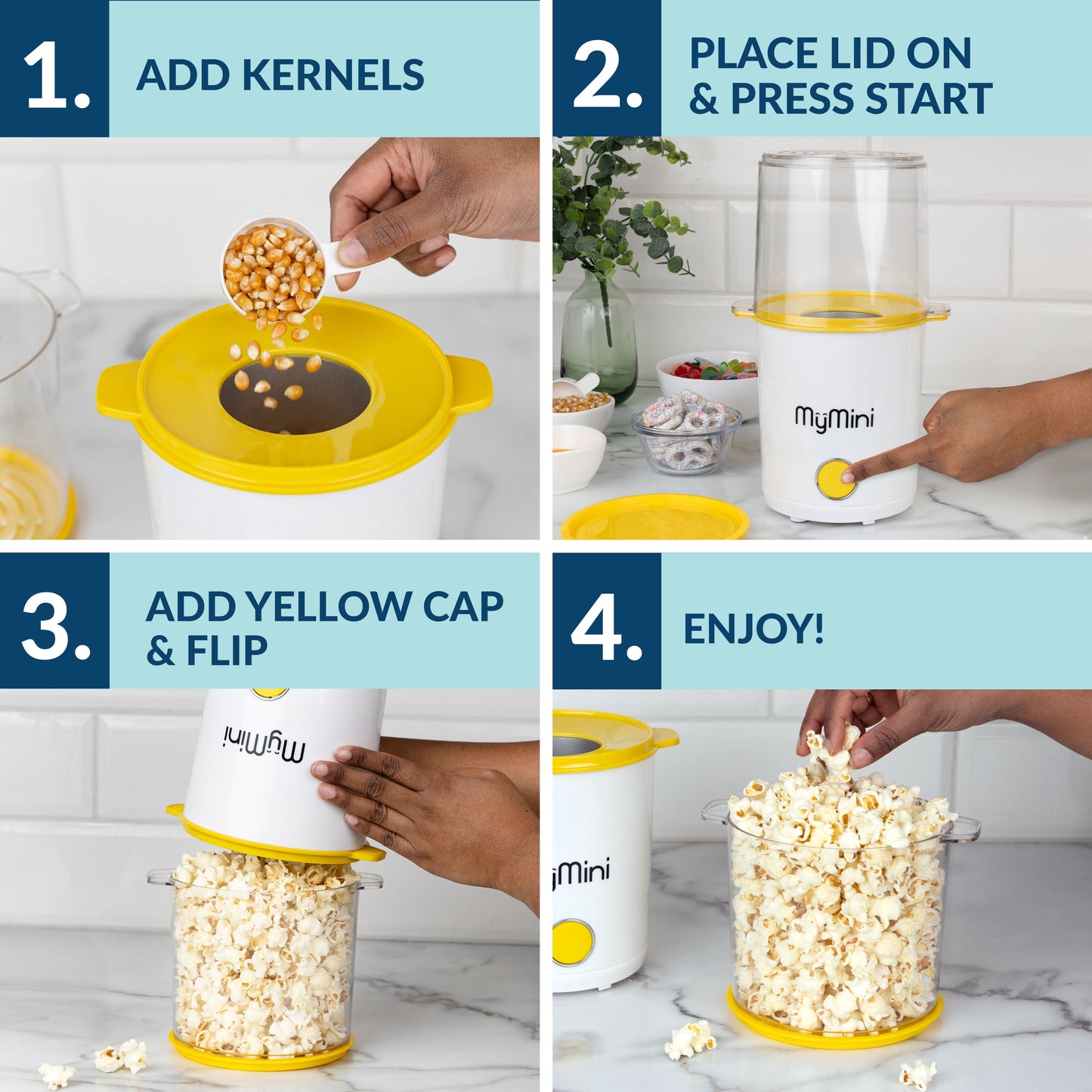 8-Cup Hot Air Electric Popcorn Popper and Bowl, 800 Watts, White & Yellow